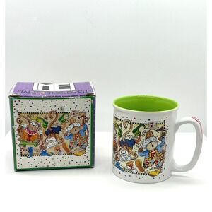 NEW Mary Engelbreit Three Wise Monkeys Coffee Mug Green Interior Polka Dot